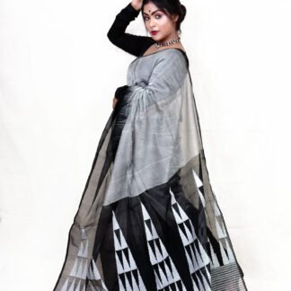 Still black blended silk sarees with ikkat boarder