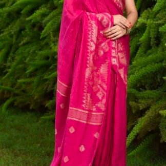 Rani handwoven linen jamdani sarees with zari motif